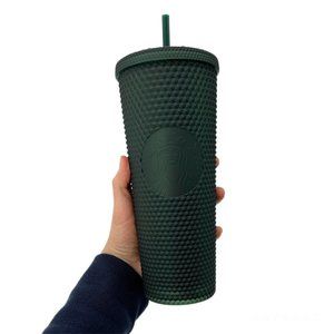 Starbucks Matte Green Studded Plastic Cold Cup Water Bottle with Straw 24oz